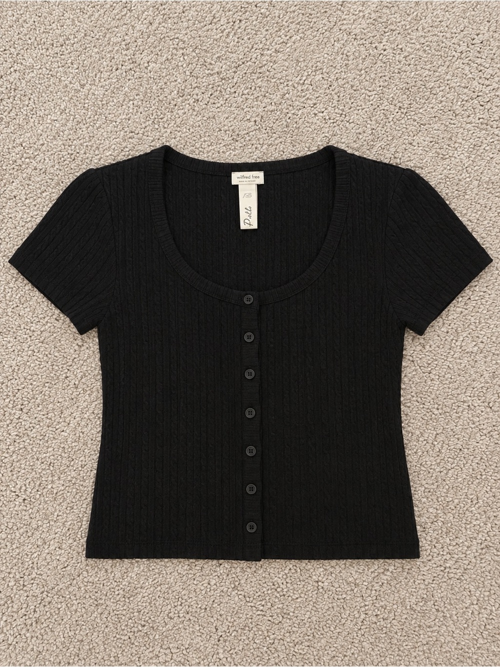 Pull&Bear Black Ribbed Button-Front Crop Top